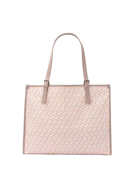 beige canvas leather trimmed tote bag