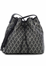 black canvas leather trimmed bucket bag